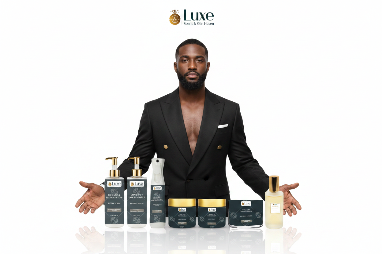 Opulent Impression — 7-Piece Lineup, Black Male Model Centered